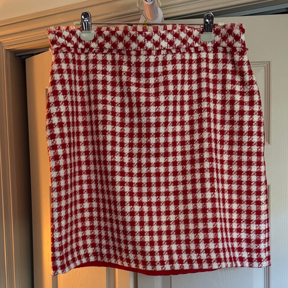 Ann Taylor Red and White Plaid Pencil Skirt